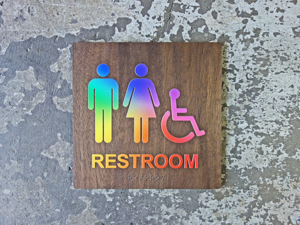 052 Rainbow ADA Restroom Bathroom Sign - Colorful Neon Design - CHROMATONE Series: The Spectrum