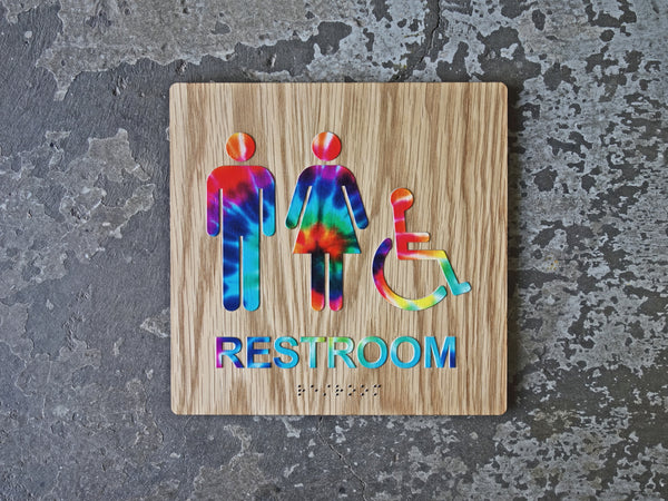 029 Colorful ADA Restroom Bathroom Sign - Rainbow Design - CHROMATONE Series: The Tie Dye