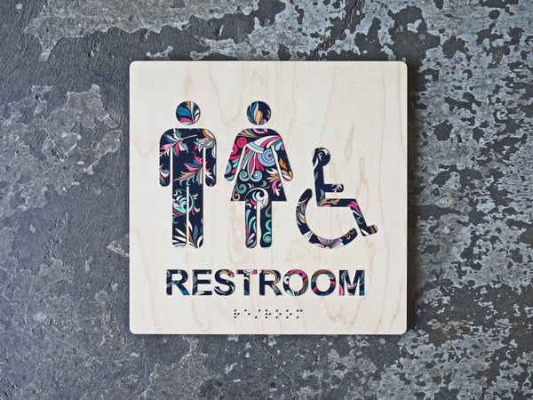 046 ADA Boho Restroom Bathroom Sign - Floral Design - CHROMATONE Series: The Bohemian