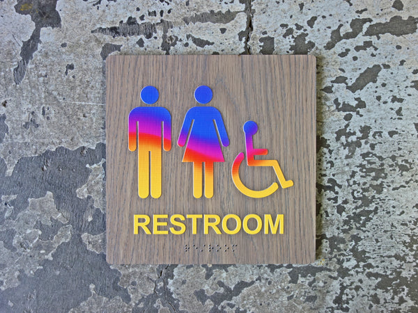 070 Rainbow ADA Restroom Bathroom Sign - Colorful Sunset Design - CHROMATONE Series:  The Sunrise