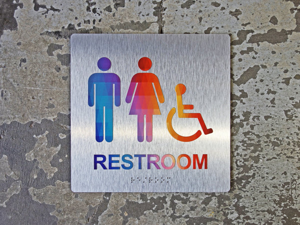 059 Geometric ADA Restroom Bathroom Sign - Colorful Rainbow Design - CHROMATONE Series: The Geo Rainbow