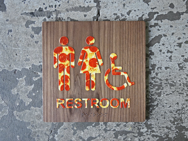 045 ADA Braille Restroom Bathroom Sign - Pizza Design - CHROMATONE Series: The Roni