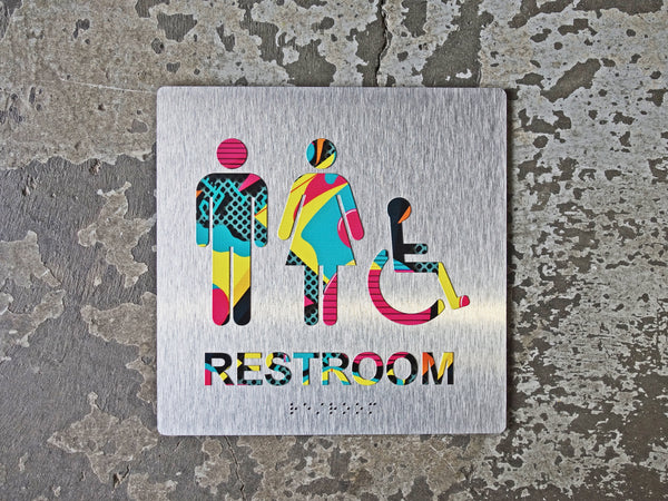 050 Funky ADA Restroom Bathroom Sign - 1980s Neon Retro Design - CHROMATONE Series: The Neon