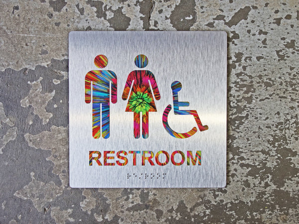 051 Colorful ADA Restroom Bathroom Sign - Flashy Rainbow Design - CHROMATONE Series: The Burst