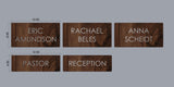 Custom Order 003 for Immanuel Presbyterian Church - Annika Durbin - Interior Sign Set - 5 Signs - Dark Walnut Backers - BMV on Clear Acrylic - Client #210138