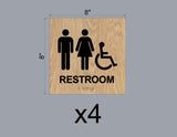 Custom Order 020 for Flat Black Studio (Cole) - Restroom Signs - 4 Signs - 8x8 - Natural Oak & Matte Black - Client #220177