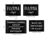 Custom Order 011 for Henry Elias - Elias Construction Sign Set - FiAMMA Restaurant - Various Sizes - 4 Qty. - India Red Oak Backer - BMV Overlays - Client #230042