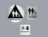 Custom Order 16 for - CMM Construction (Marc Mitre) - Restroom & Exit Sign Set - Various Sizes - 3 Signs - Silver ACM Backers - Matte Black & White Overlays - Client #230175