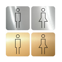 022 Brushed Gold or Silver Metal Bathroom Signs - 2 Sign Set