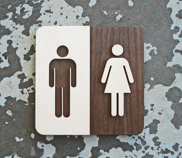 096 Square Unisex Wood Restroom Sign
