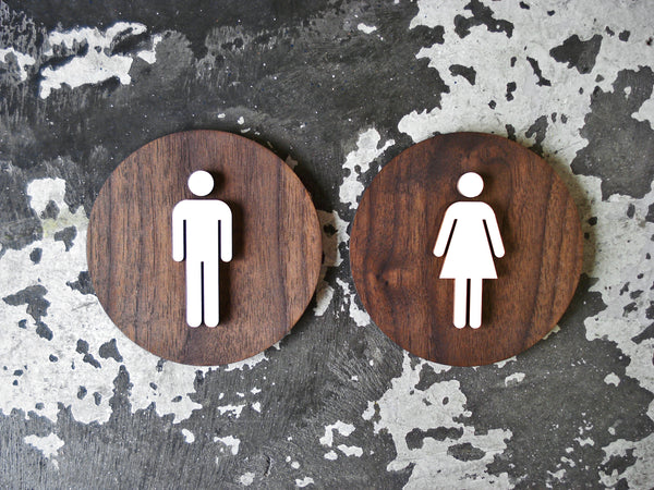 009 Men & Women Wood Bathroom - 2 Sign Set