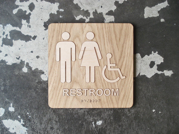 001 Unisex Square ADA Restroom Wood Sign