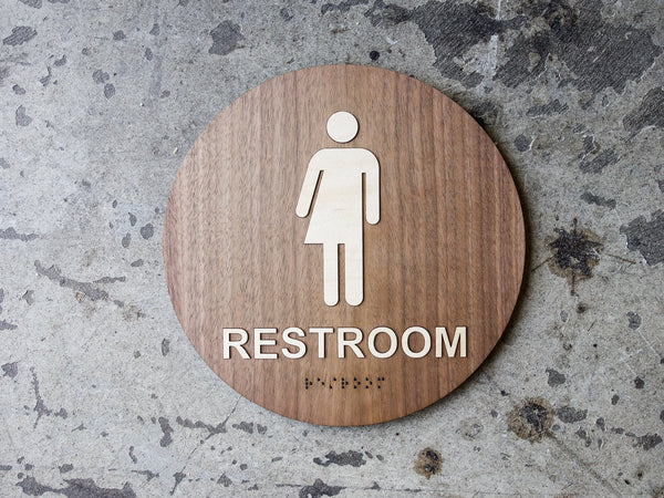 094 Gender Neutral Wood Restroom Sign with Braille