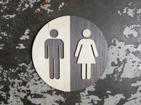 011 Half & Half Wood Unisex Bathroom Sign