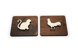 095 Cat & Rooster Bathroom Sign- 2 Sign Set