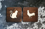 095 Cat & Rooster Bathroom Sign- 2 Sign Set